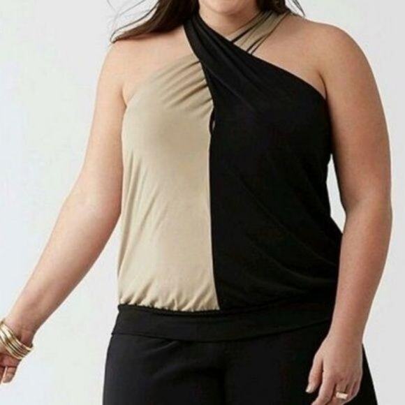 LANE BRYANT Tank Top Womens 22/24  Two Tone Black Tan Retro 893 - Picture 1 of 3